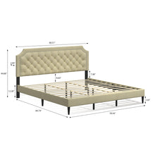 Curta Upholstered Platform Bed / Clipped Nailhead Trim with Button Tufting / Mattress Foundation / No Box Spring / Easy Assembly