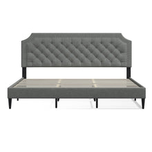 Curta Upholstered Platform Bed / Clipped Nailhead Trim with Button Tufting / Mattress Foundation / No Box Spring / Easy Assembly