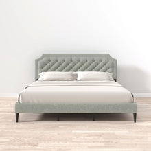 Curta Upholstered Platform Bed / Clipped Nailhead Trim with Button Tufting / Mattress Foundation / No Box Spring / Easy Assembly