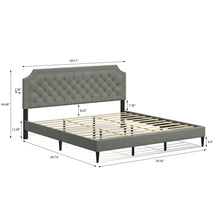 Curta Upholstered Platform Bed / Clipped Nailhead Trim with Button Tufting / Mattress Foundation / No Box Spring / Easy Assembly