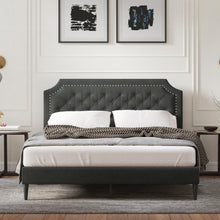 Curta Upholstered Platform Bed / Clipped Nailhead Trim with Button Tufting / Mattress Foundation / No Box Spring / Easy Assembly