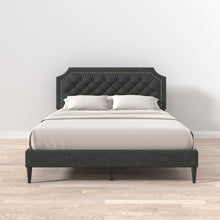 Curta Upholstered Platform Bed / Clipped Nailhead Trim with Button Tufting / Mattress Foundation / No Box Spring / Easy Assembly