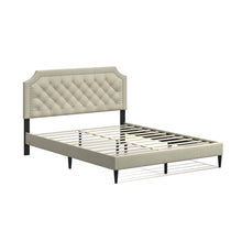 Curta Upholstered Platform Bed / Clipped Nailhead Trim with Button Tufting / Mattress Foundation / No Box Spring / Easy Assembly