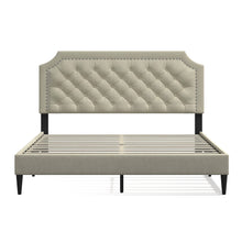 Curta Upholstered Platform Bed / Clipped Nailhead Trim with Button Tufting / Mattress Foundation / No Box Spring / Easy Assembly