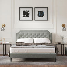 Curta Upholstered Platform Bed / Clipped Nailhead Trim with Button Tufting / Mattress Foundation / No Box Spring / Easy Assembly