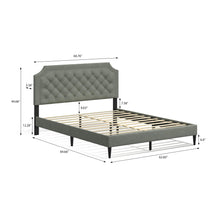 Curta Upholstered Platform Bed / Clipped Nailhead Trim with Button Tufting / Mattress Foundation / No Box Spring / Easy Assembly